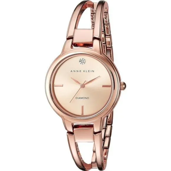 Stainless Steel Bangle Watch with Genuine Diamond Dial Anne Klein Womens Genuine Diamond Dial Open Bangle Watch  main image 3